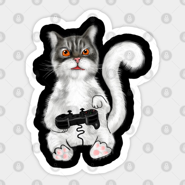 Funny Cat Lovers Video Games Controller Gift Sticker by Merchweaver